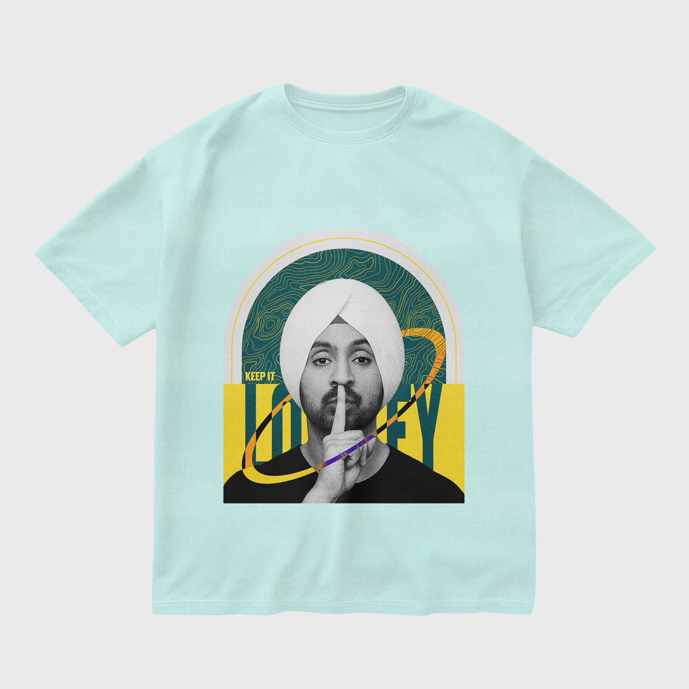 lowkey-diljit-dosanjh-mint-blue-front-regular-oversized-tshirt